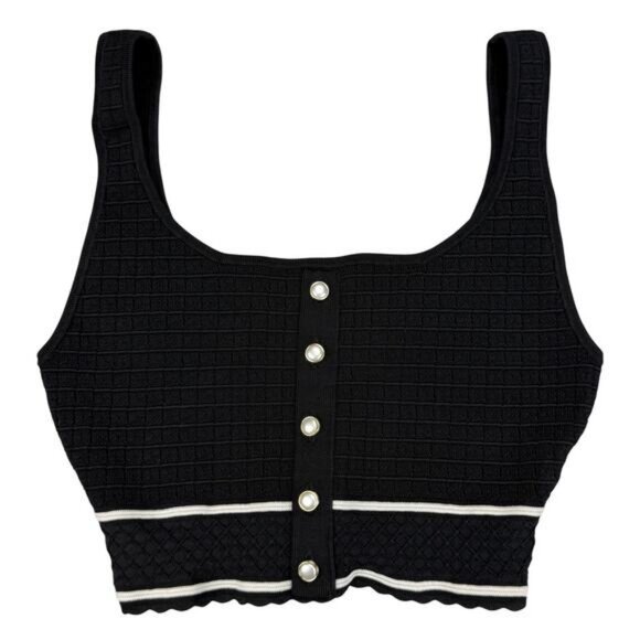 BABATON Sculpt Knit Cropped Button Tank Top Size Small Black / White - Picture 2 of 5